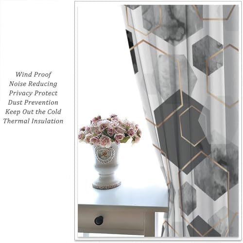 Grey Modern Curtains Gray Geometric Art Abstract Curtain with Rod