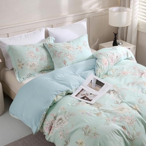 LONAVA Queen Flower 3 Pcs Duvet Cover Set, Breathable Soft Microfiber