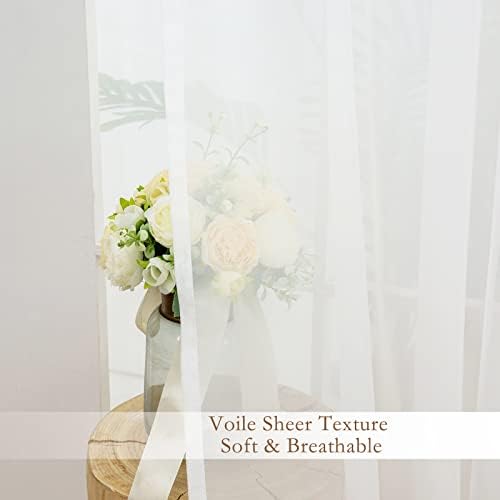 L.Z.E White and Grey Sheer Curtains 63 Inch Length 2 Panels for Living