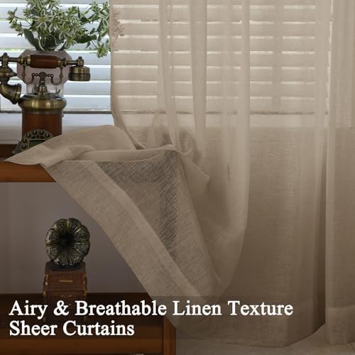 Fcoise Semi Sheer Curtains 108 inches Long | Faux Linen Pinch Pleated