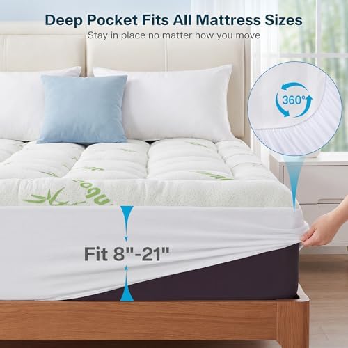 Waterproof Queen Size Mattress Topper Viscose Derived from Bamboo