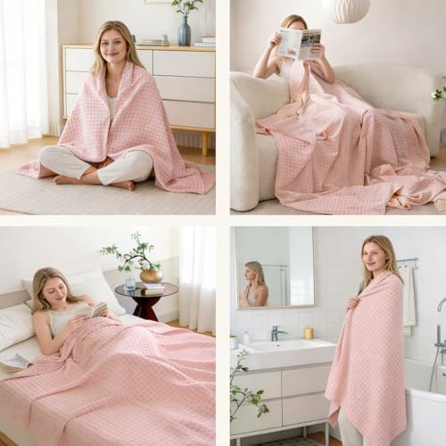 Cotton Waffle Weave Blanket 79x71 Inches Soft Lightweight Breathable
