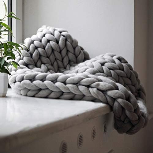 SUNGOOYUE Chunky Knit Blanket Handmade Wool Yarn Throw 50 X 50cm Soft