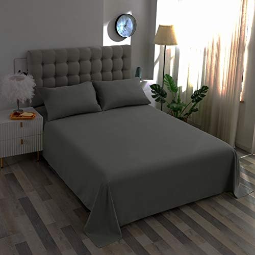 Soft Dark Grey Full Size Flat Sheet 100% Cotton Sateen, 600 Thread