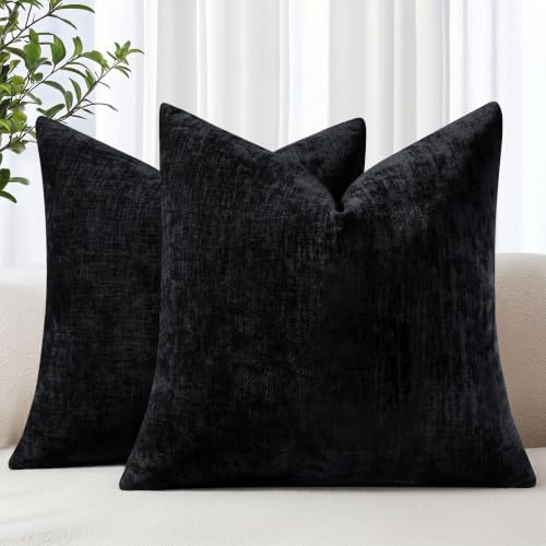 decorUhome Soft Chenille Black Throw Pillow Covers 18X18 Set of 2