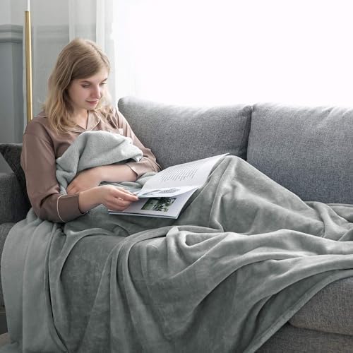 Fleece Throw Blanket Couch Travel 50x60 Silver Grey