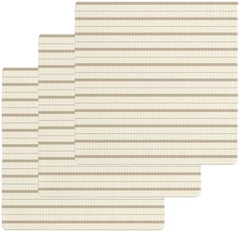 Beige Brown Striped Dish Towels Set, Waffle Weave Kitchen Towels