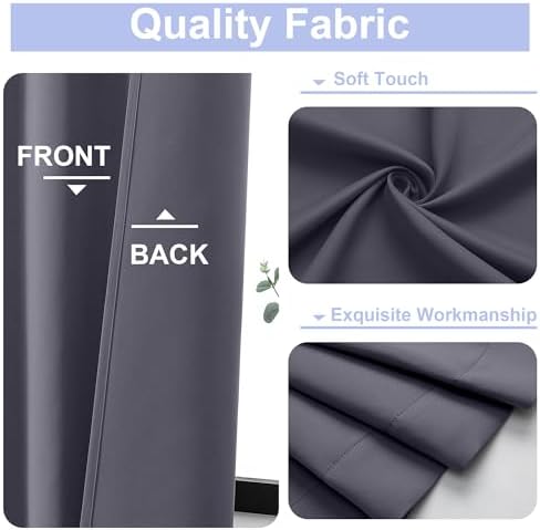 Simplebrand Ava Grey Blackout Curtains 63 Inch Length for Bedroom 2