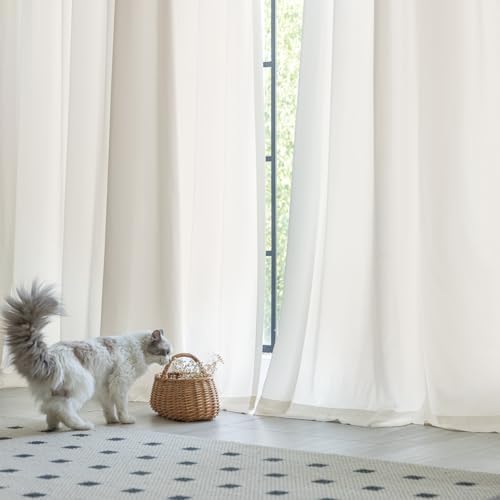 Non-See-Through Beige Privacy Sheer Curtains 72 Inch Long 2 Panels