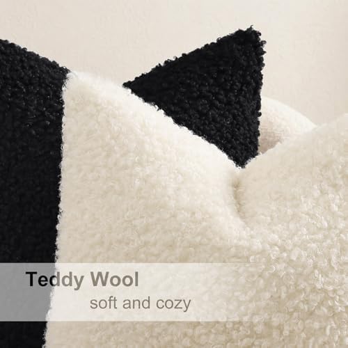 decorUhome Sherpa Decorative Throw Pillow Covers 18x18 Set of 2 Black