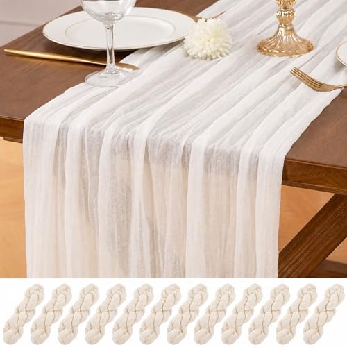 12 Pack Ivory White Table Runner 10Ft Cheesecloth Table Runner Rustic