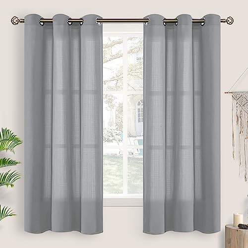 BGment Grey Sheer Curtains 63 Inch Length 2 Panels, Natural Linen