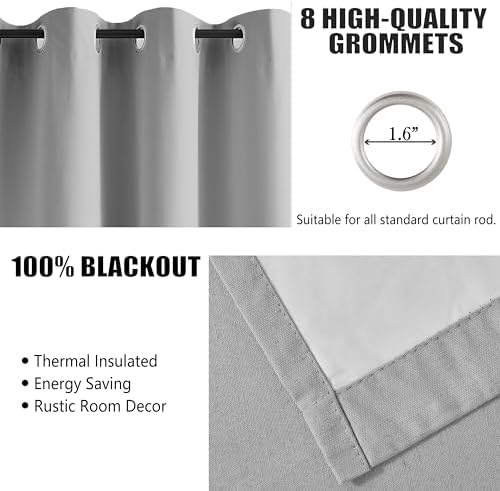 Jubilantex Grey Linen Blackout Curtain 2 Panels 63 Inch Length for