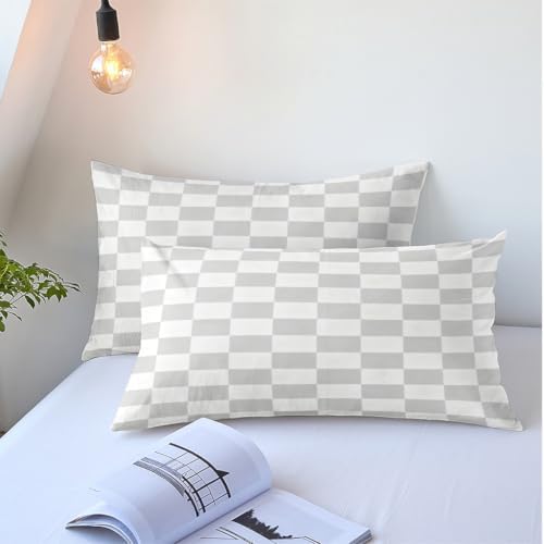 Dusty Lavender and Creamy White Checkered Duvet Cover Set Gray and