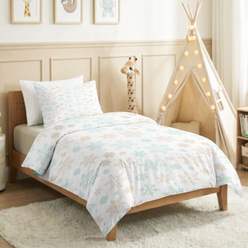 King Duvet Cover Set Soft Microfiber Christmas Snowflakes