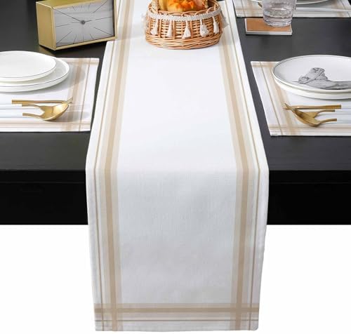 Minimalist Table Runner and Placemats Set of 4 Stripe Yellow White