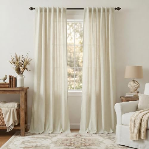 Pitalk Birch Beige Linen Semi Sheer Curtains 84 Inches Long for Living