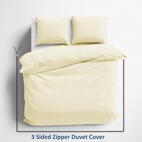 3 Sided Zipper Duvet Cover Set Microfiber 3PCS Cal King Size Ivory