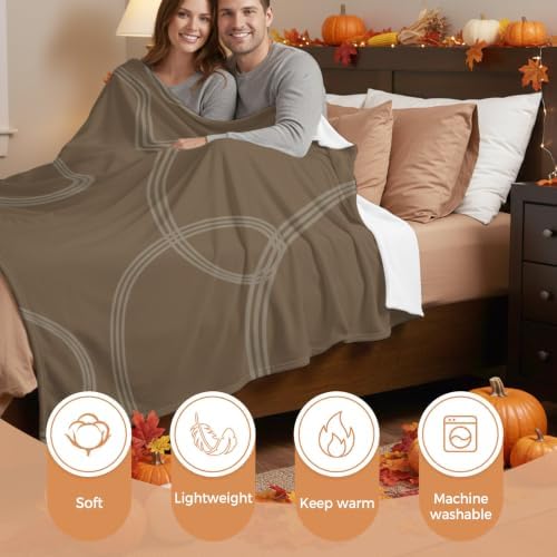 Taupe Line Art Blanket Plush Cozy Fuzzy Throw Blanket for