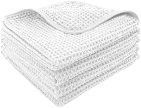 S&T INC. Aura Waffle Hand Towels, 4 Pack, 16" x 30", White