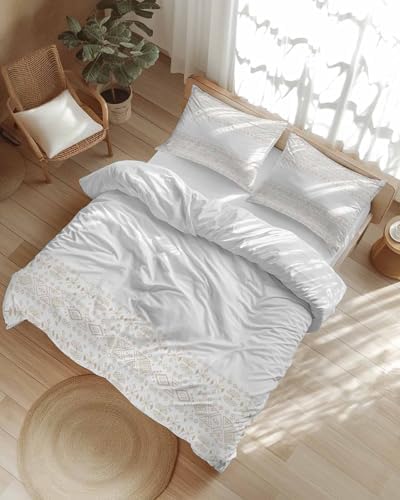 LooPoP Duvet Cover Set Queen Size Beige Bohemian Comforter Sets