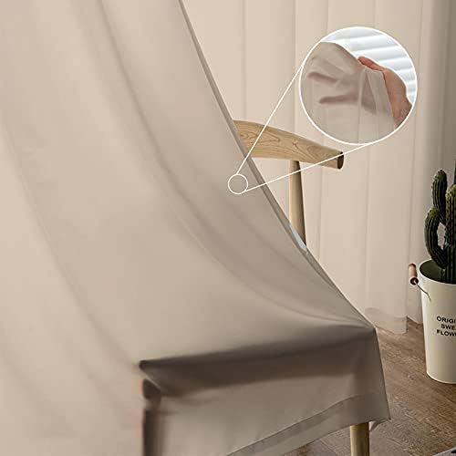 Solid Color Sheer Curtains 108 Inches Long, Light Khaki Sheer Window