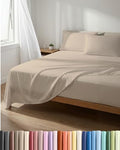 Lightweight 4 Piece Bed Sheet Set - Full Size Cooling Sheets - Wheat