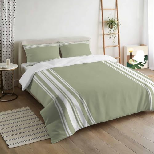 3 Pieces Cal King Bedding Duvet Covers Set White Sage Green Vertical