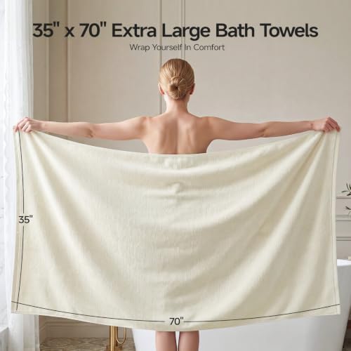 REDKISS 2 Pack 100% Cotton Large Bath Towels 35 x 70 Inches, Ivory