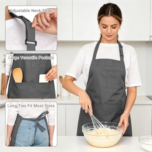 Chef Apron, Adjustable Kitchen Apron with 3 Storage Pockets
