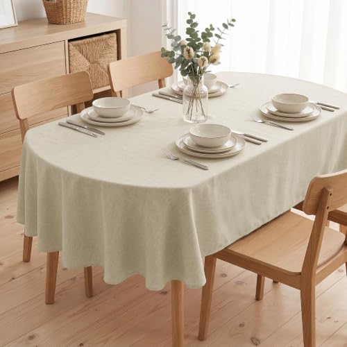 Hiasan Oval Faux Linen Textured Waterproof Tablecloth, 60 x 102 Inch