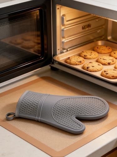 2 Pack Silicone Oven Mitts Pair, Ribbed Soft Silicone Oven Mitt with