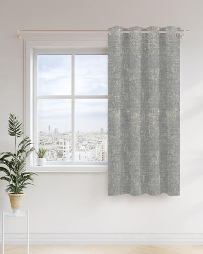 Gray Beige Linen Textured Curtains 63 inches Long for Living Room