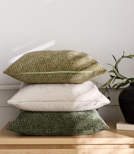 Throw Pillow Covers 20x20 Inch Set of 2, Textured Leaf Style, Beige