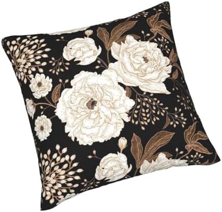 Black and Gold Flower Pillow Covers 20x20 Inch Set of 2 Vintage Floral