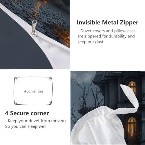 Charcoal Gray Night Sky Haunted House Duvet Cover Set For Women Girls