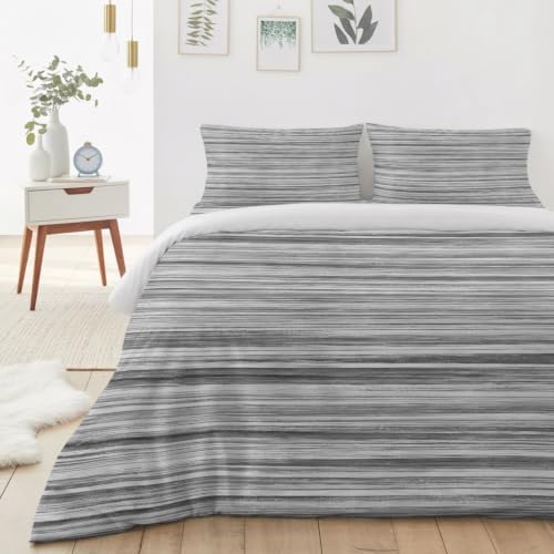 Queen Duvet Cover Abstract Gray Striped Textured 4-Piece Bedding Set