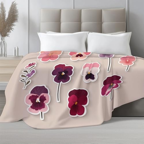 King Sherpa Fleece Blanket Bohemian Floral Minimalist Non-Shedding