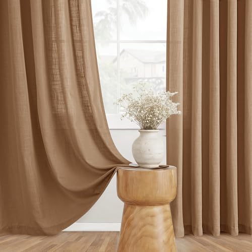 Brown Pinch Pleated Long Linen Curtains 96 inch Length 2 Panels Set