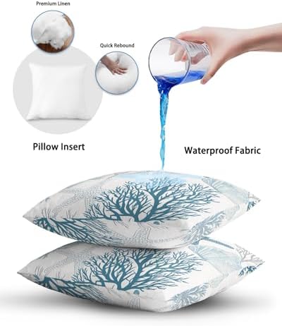 Outdoor Pillow Covers with Inserts,Starfish Coral Waterproof