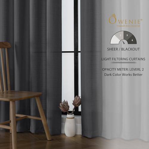 OWENIE Bob Dark Grey Curtains 63 Inch Length 2 Panels Set for Living