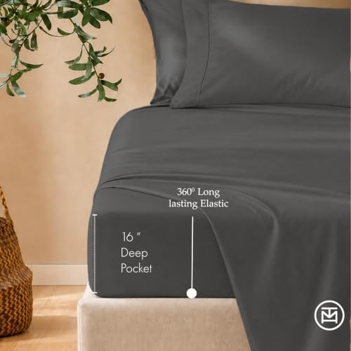 Threadmill 600 Thread Count Cotton King Sheet Set, Sateen, Dark Grey