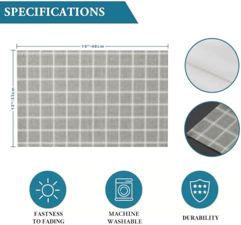 Grey Gingham Placemats Set of 8, Cotton Linen Fabric Place Mats