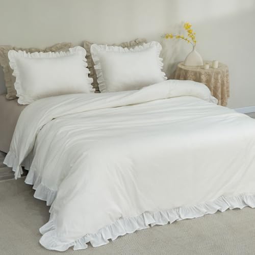GLORY SEASON 100% Cotton Duvet Cover Set with Ruffle Edge Natural