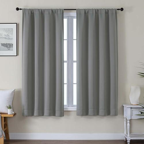 Gwine Light Grey Blackout Curtains 63 Inch Long 2 Panels for Living