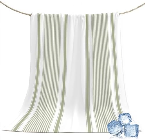 30"x40" Throw Cooling Blanket Sage Green Stripe Ice Silk Lightweight