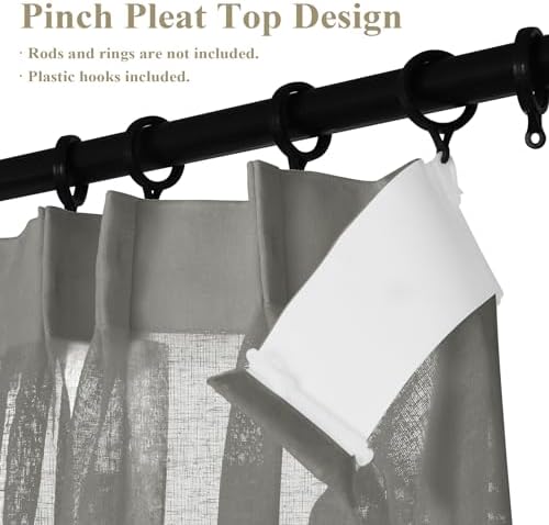 Frelement Linen Sheer Curtains for Living Room Bedroom Pinch Pleated