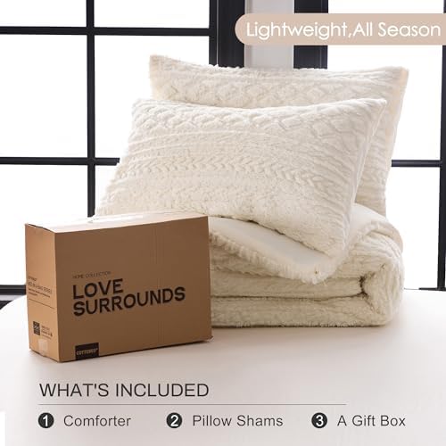 COTTEBED Sherpa Fluffy Comforter Sets KING Size Bed, Boho Tufted Cal