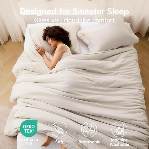 MUXHOMO Cal King Comforter Set, 3-Piece All-Season Bedding, Beige