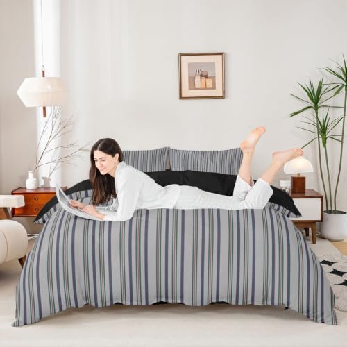 Erosebridal Gray Stripes King Duvet Cover | Men Women Kids Simple